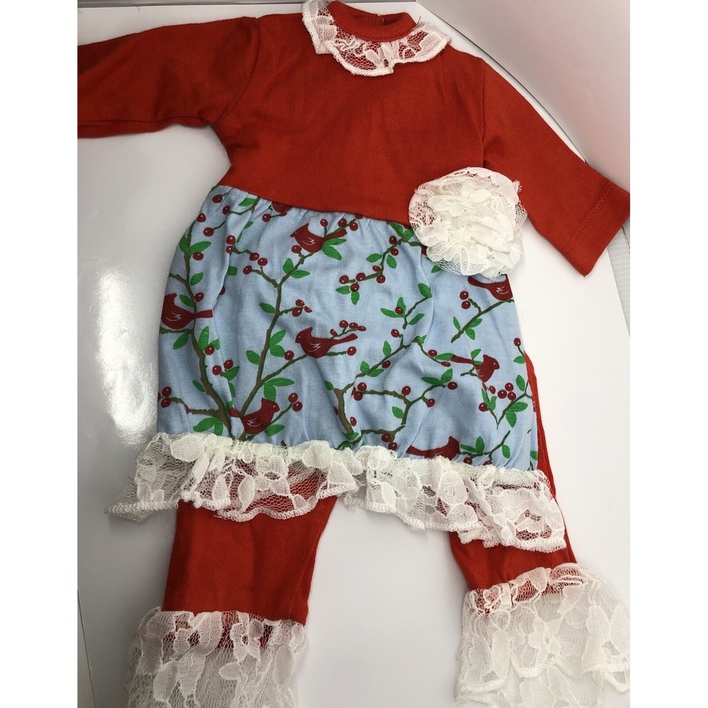 Doll Size Holiday Outfit Top Pants Ruffles Fits 18"‎ AG Doll Christmas Cardinal